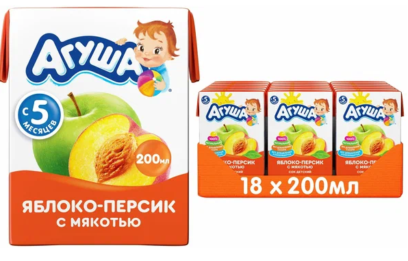 ДП Сок дет Агуша ябл/персик 200мл ТВА