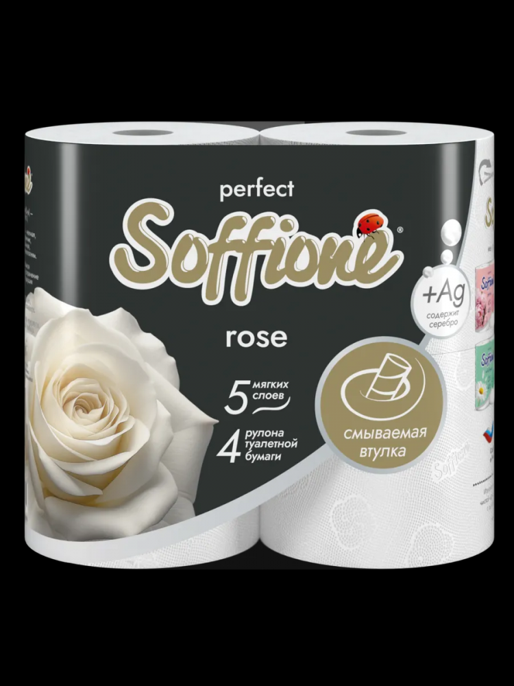 Туалетная бумага Соффионэ 5слойная 4рулона Perfect Rose Белая
