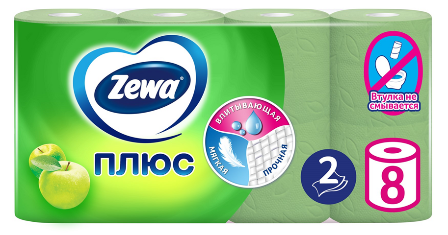 Туалетная бумага Зева 2слоя 8рулонов Яблоко 