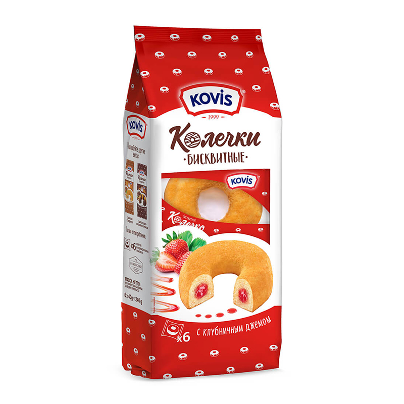 Пирожное бискв.Колечки Ковис 240г.Клубничный джем
