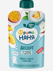 Пюре Фр.Няня 90г Десерт из Яблок, Персиков и Маракуйи с молоком и сахаром д/п