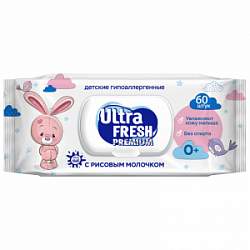 Влажные салфетки Ультра Фреш Премиум 60шт Premium BABY для чувствительной  кожи с клапаном